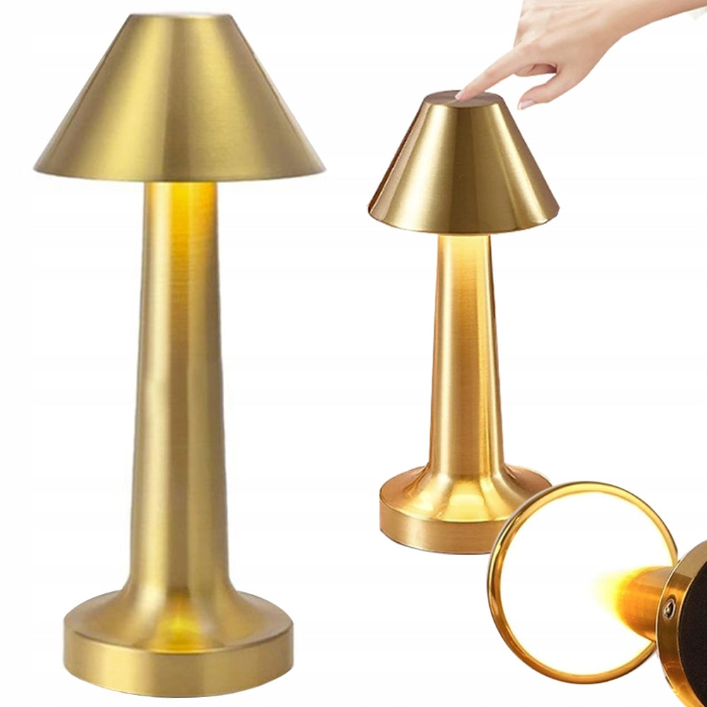 Lampa de masa touch LED reincarcabila, Zola, 3 nuante de culoare, baterie 1500 mAh, 3W, buton ON/OFF, USB. Type-C, 23.5x9.5x6.5 cm, din metal si plastic, auriu Lampa de masa touch LED reincarcabila, Zola, 3 nuante de culoare, baterie 1500 mAh, 3W, buton ON/OFF, USB. Type-C, 23.5x9.5x6.5 cm, din metal si plastic, auriu